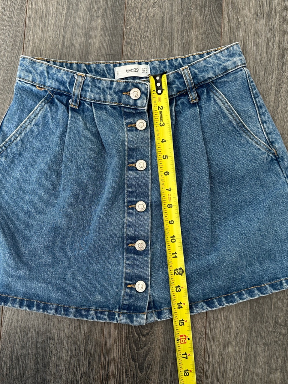 NWOT Mango High Rise Denim Blue Button Up A-Line Mini Skirt Preppy Academia Chic - Picture 6 of 6